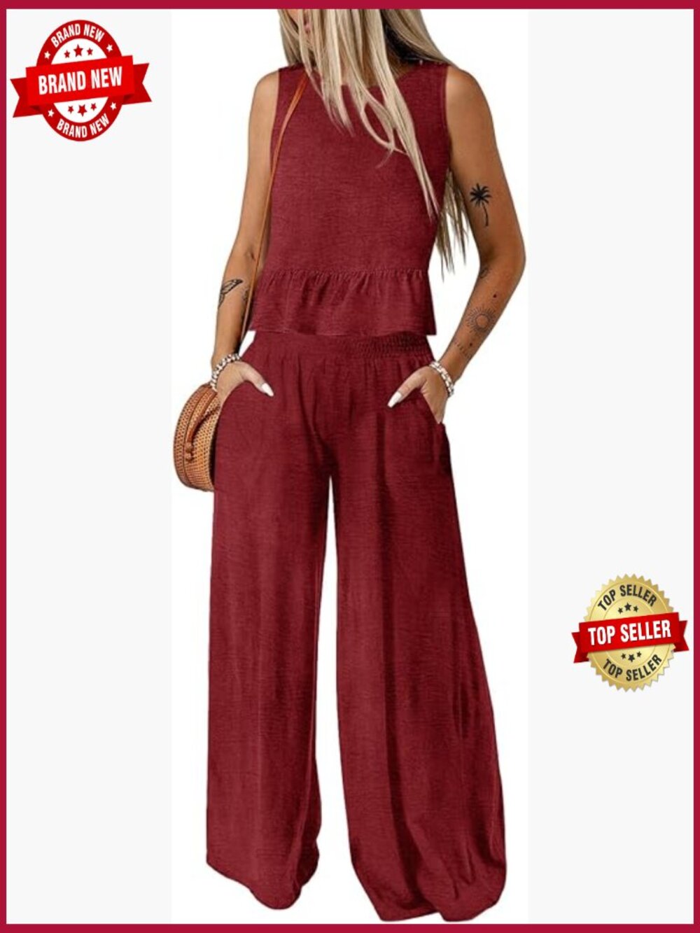 2 Piece Outfits Sleeveless Tank Top Wide Leg Pants Set